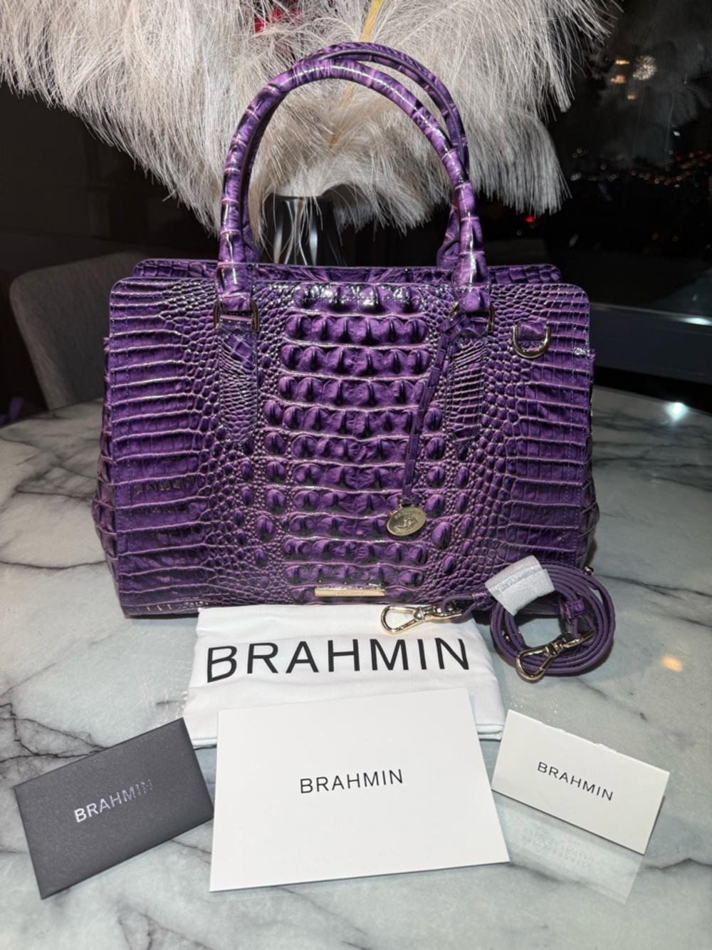 Brahmin Small Finley Heroic Purple Melbourne Genuine Leather Satchel Purse NWT
